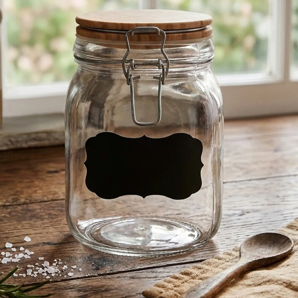 Grocer Glass Storage Jar with Wooden Lid 1000ml