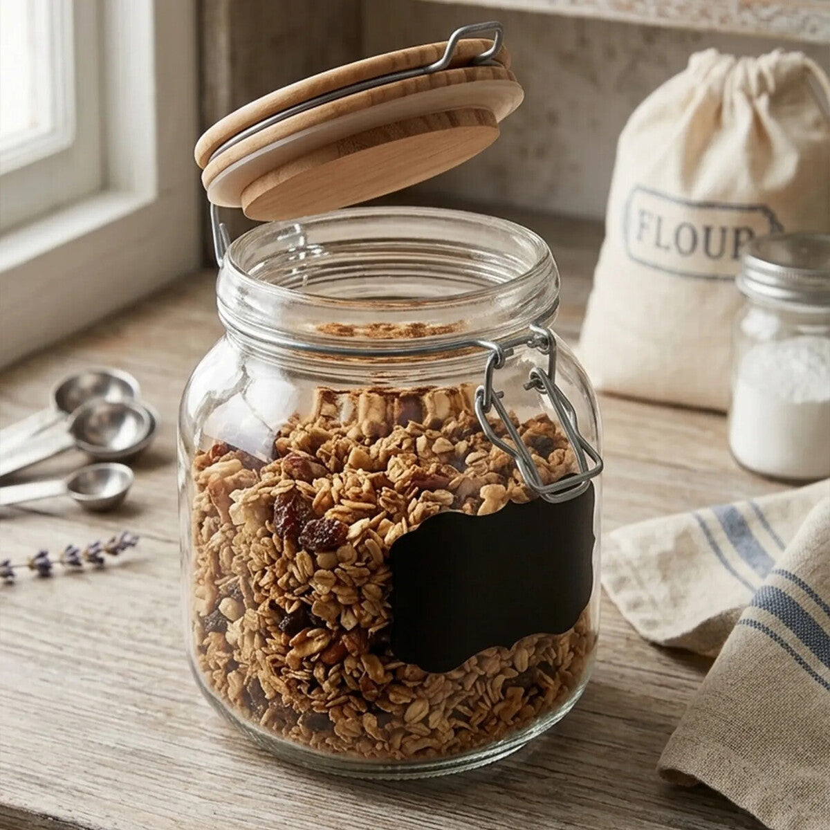 Grocer Glass Storage Jar with Wooden Lid 1000ml