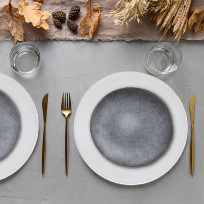 Dia Silver Charger Plate With Dotted Rim