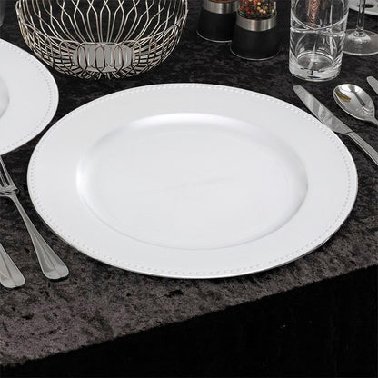 Dia Silver Charger Plate With Dotted Rim
