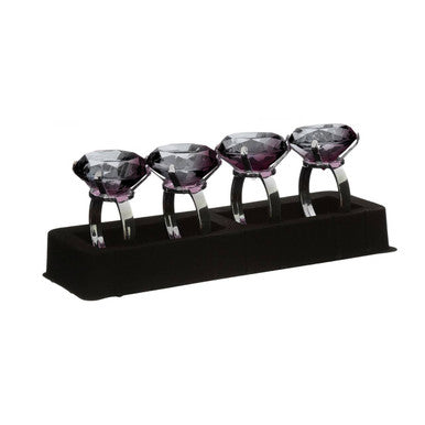 Set Of Four Smoke Grey Diamante Napkin Rings