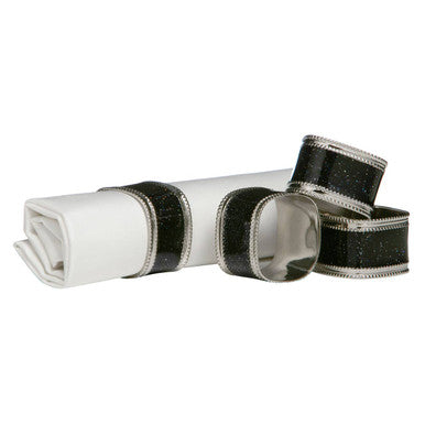Set Of Four Black Glitter Napkin Rings