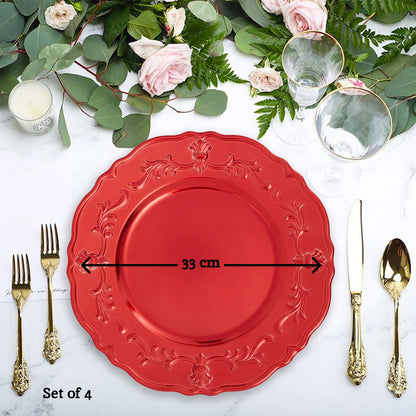 Dia Red Finish Baroque Charger Plate