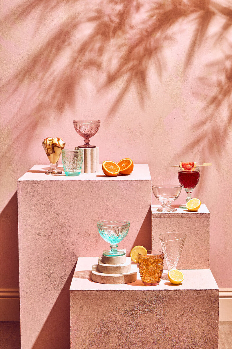 Fleur Set Of Four Pink and Blue Glass Tumblers