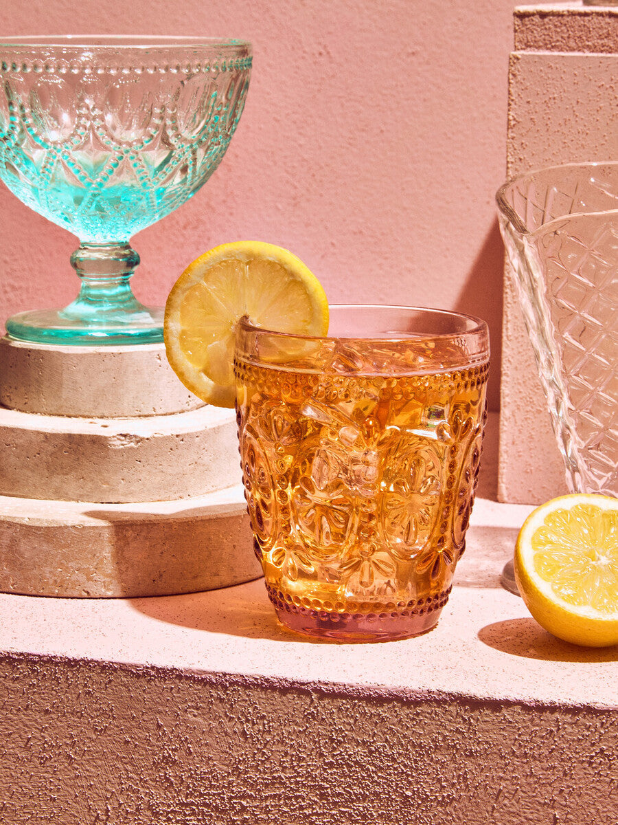 Fleur Set Of Four Pink and Blue Glass Tumblers