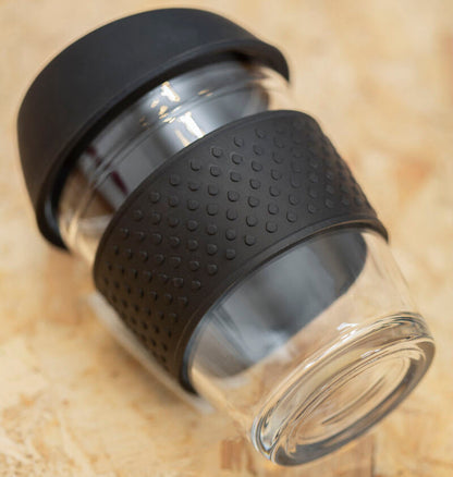 Mimo Glass Mug With Black Silicone Band Lid