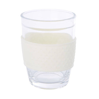 Mimo Glass Mug With Cream Silicone Band Lid