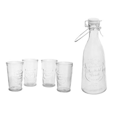 Dayla Embossed Glass Bottle Set With Four Glasses