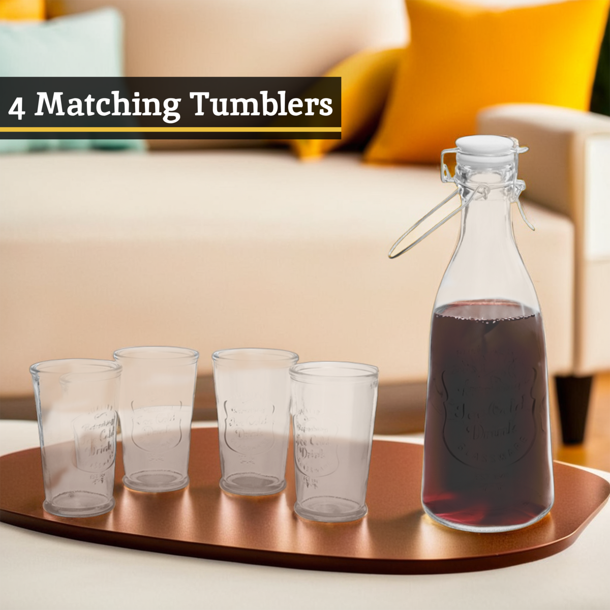 Dayla Embossed Glass Bottle Set With Four Glasses