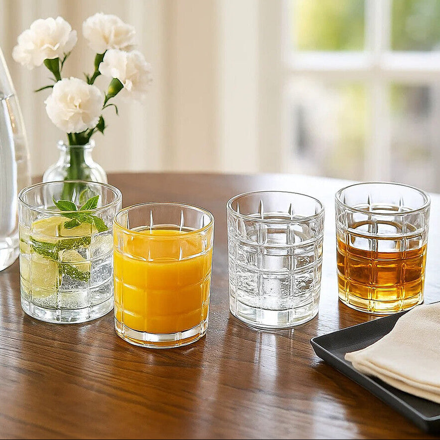 Auclair Set Of Four Check Glass Tumblers