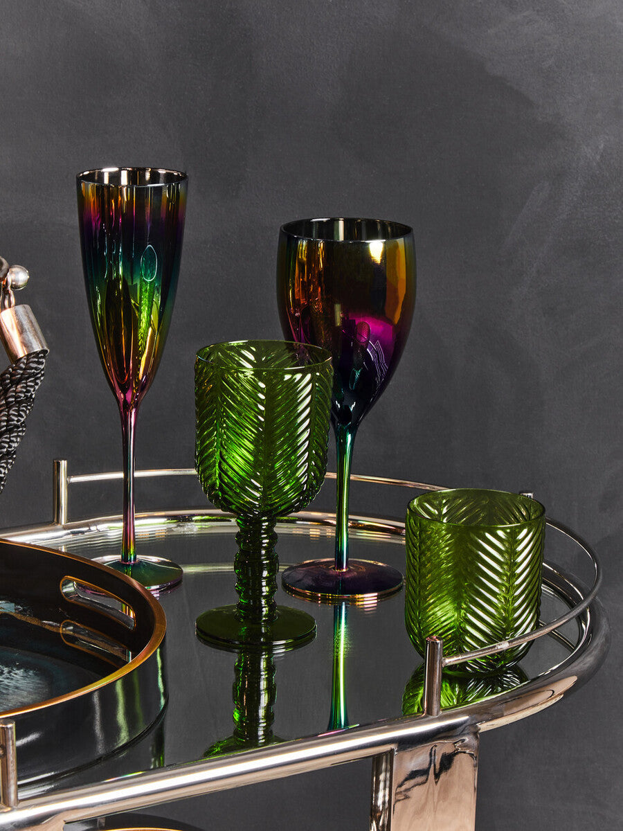 Fleur Set Of Four Green Wine Glasses