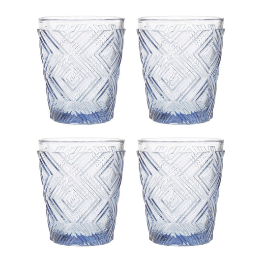 Fleur Set Of Four Embossed Blue Tumblers