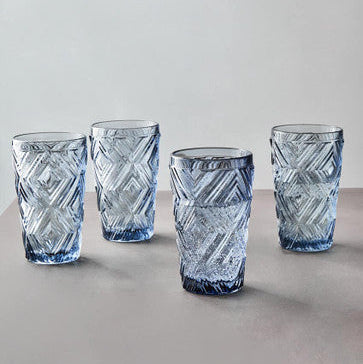 Fleur Set Of Four Blue Highball Glasses