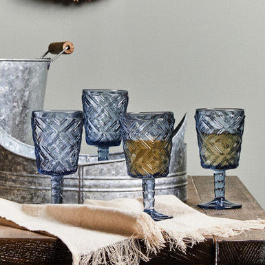 Fleur Set Of Four Blue Wine Glasses