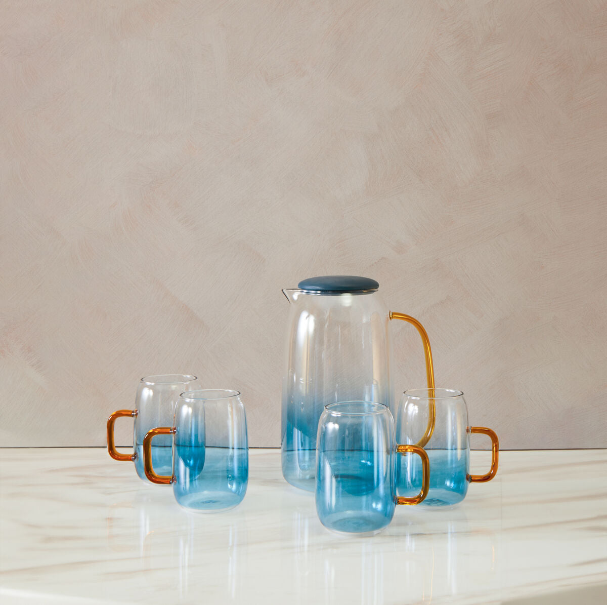 Noa Glass Ombre Blue Pitcher And Cup Set