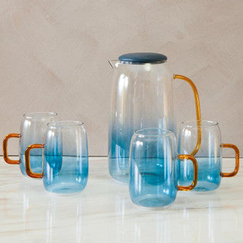 Noa Glass Ombre Blue Pitcher And Cup Set
