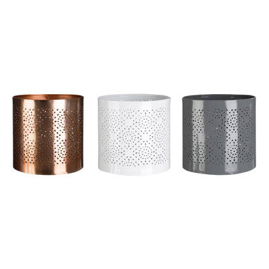 Punched Grey Finish Small Candle Holder