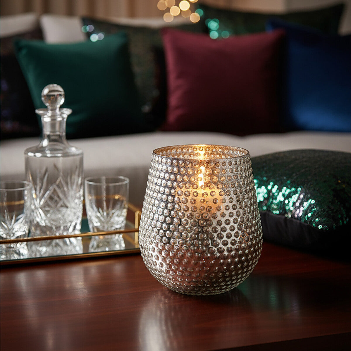 Complements Silver Large Glass Candle Holder