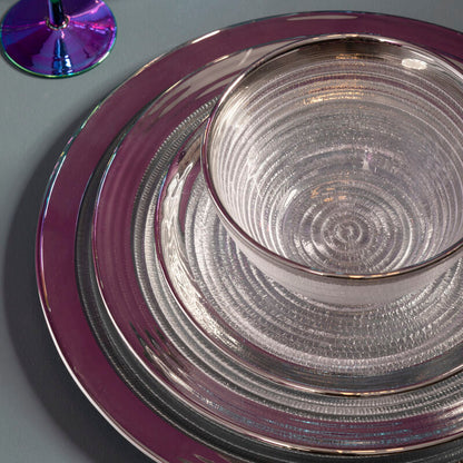 Ida Embossed Glass Coupe Charger Plate with Silver Rim
