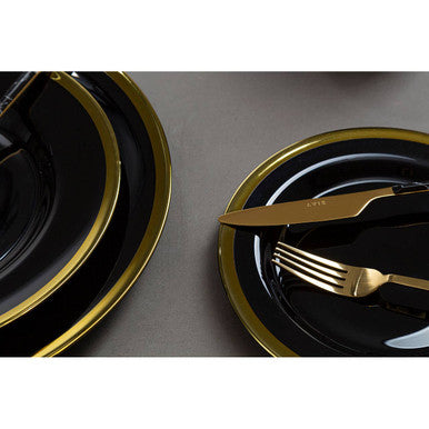 Ida Black Glass Side Plate with Gold Rim