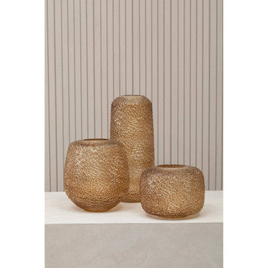 Colbie Large Embossed Amber Glass Vase