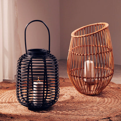 Mataram Tall Black Natural Rattan Lantern