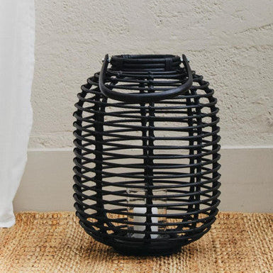 Mataram Tall Black Natural Rattan Lantern