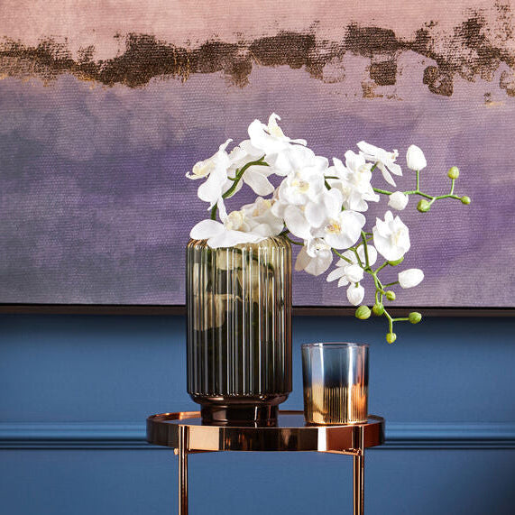 Chima Large Grey Ribbed Glass Vase