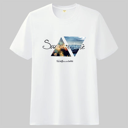 Loose trend half-sleeved white collar round neck T-shirt