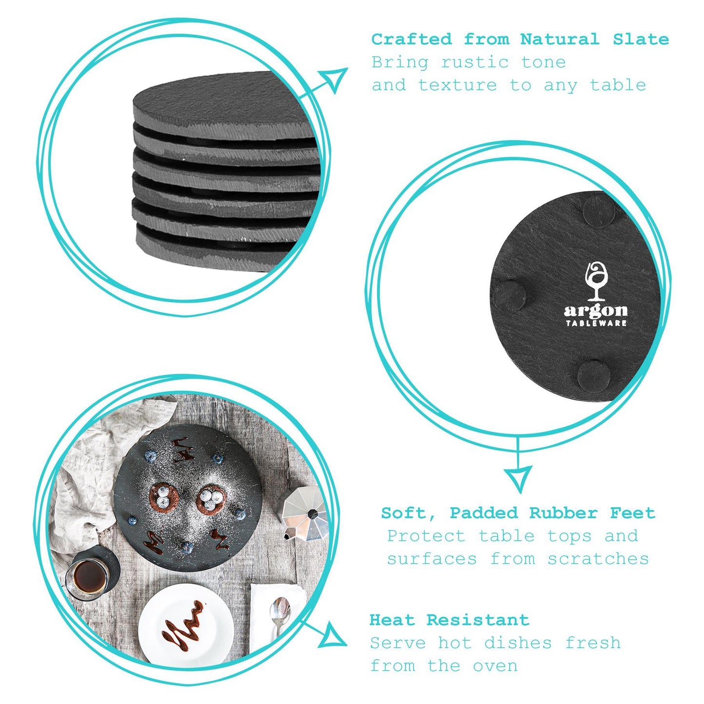 12pc Black Round Linea Slate Placemats & Coasters Set