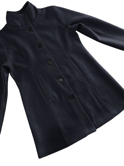 Women's Casual Tweed Coat - Solid Color Mid-Length H-Silhouette Button Front Long Sleeve