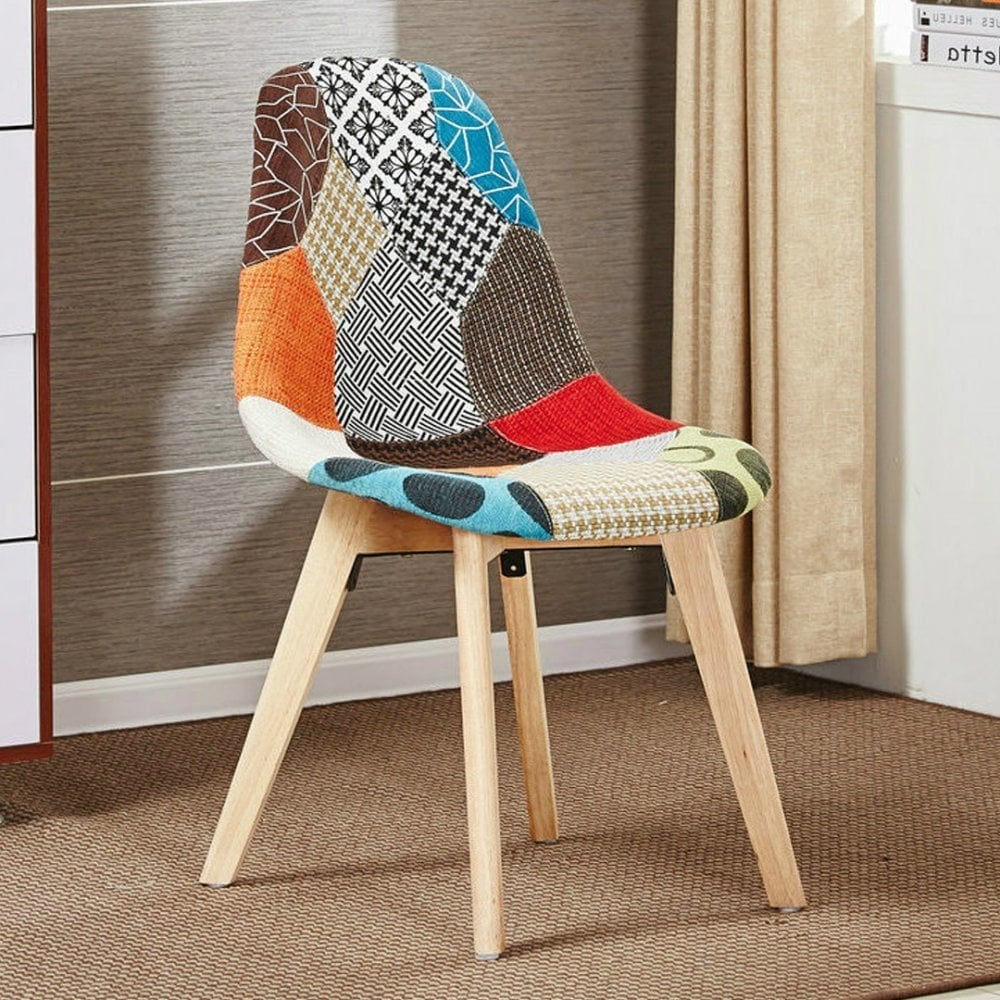 Patchwork Halo Dining Set Includes a Black Dining Table & Set of 4 Multicolour Fabric Chairs