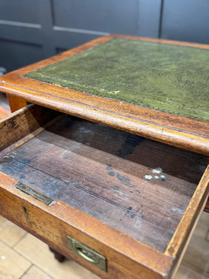 Antique Mahogany Writing Desk Leather Top Two Drawer Side Table Desk