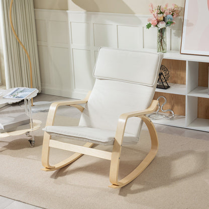 HOMCOM Comfortable Relax Rocking Chair, Upholstered Lounge Chair Recliner with High Back and Headrest for Living Room, Bedroom, Cream White
