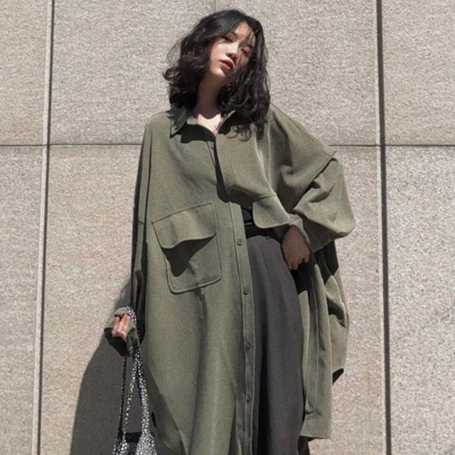 Spring Solid Color Single-breasted Batwing Sleeve Mid-length Long Sleeve Trench Coat Women