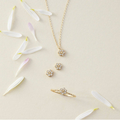 Fresh Sweet And Simple Flower Set Sterling Silver Ring Necklace