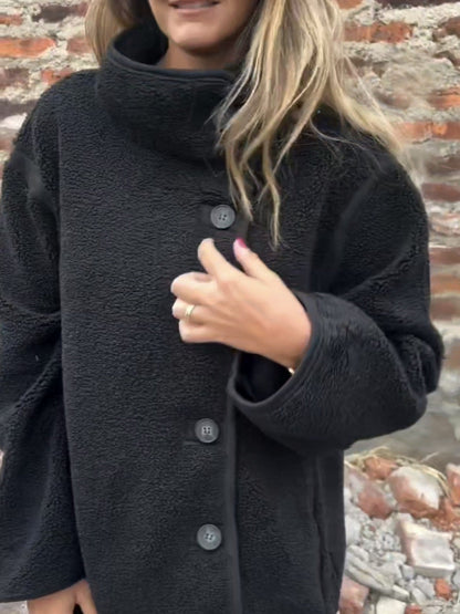 Button Furry Coat Lapel Button Loose And Warm Fleece Shirt