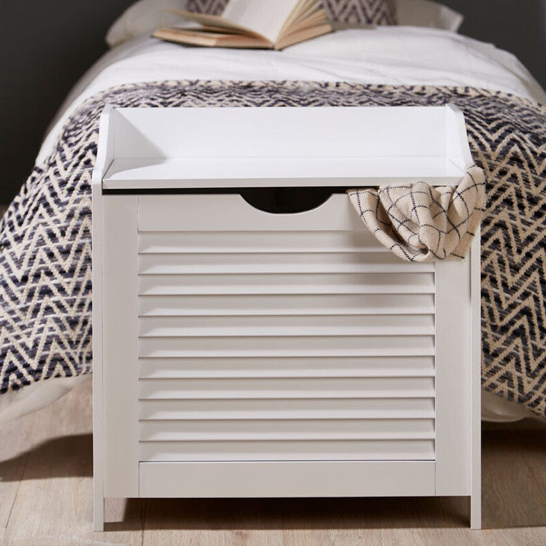 Shutter White Wood Laundry Storage Cabinet