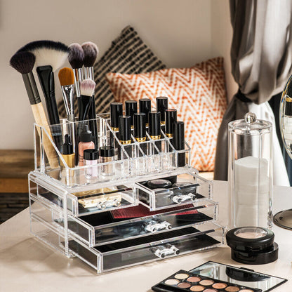 Beauty 16 Compartment Cosmetics Clear Organiser With Drawers