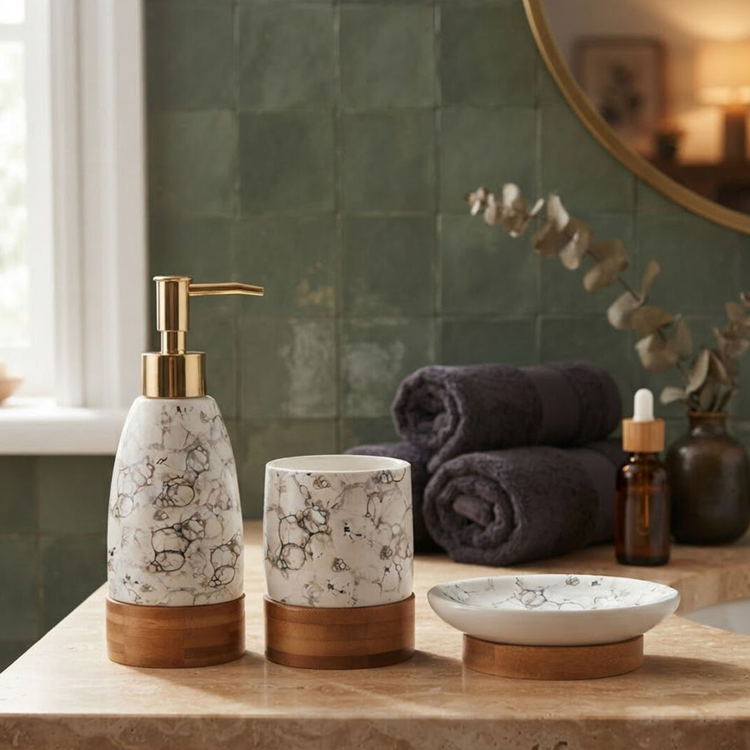 Earth 3 Piece Marble Print Bathroom Set