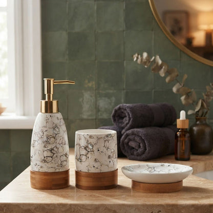 Earth 3 Piece Marble Print Bathroom Set
