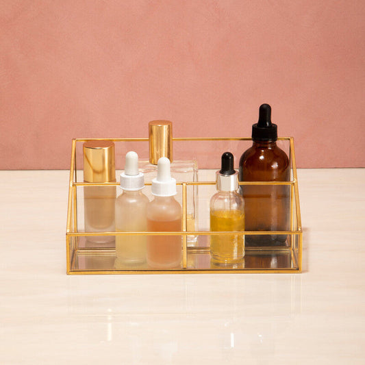 Beauty Glass Makeup Organiser With 3 Compartments