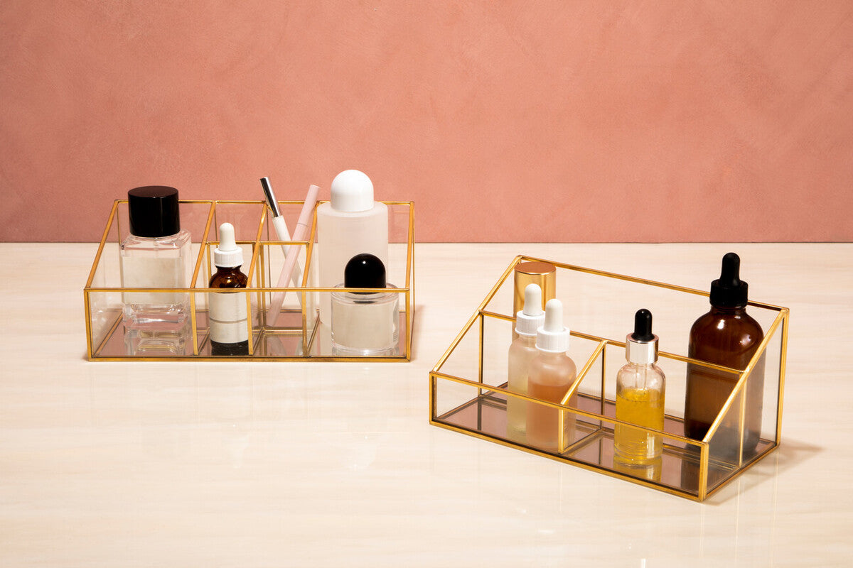 Beauty Glass Makeup Organiser With 3 Compartments