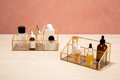 Beauty Glass Makeup Organiser With 3 Compartments