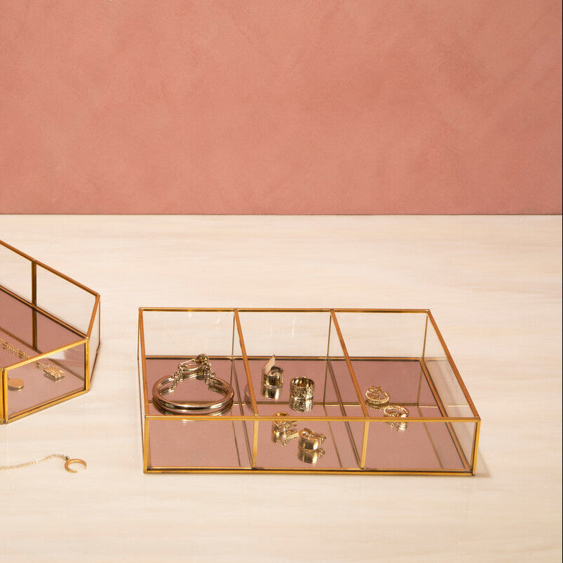 Beauty 3 Compartments Clear Glass Makeup Organiser
