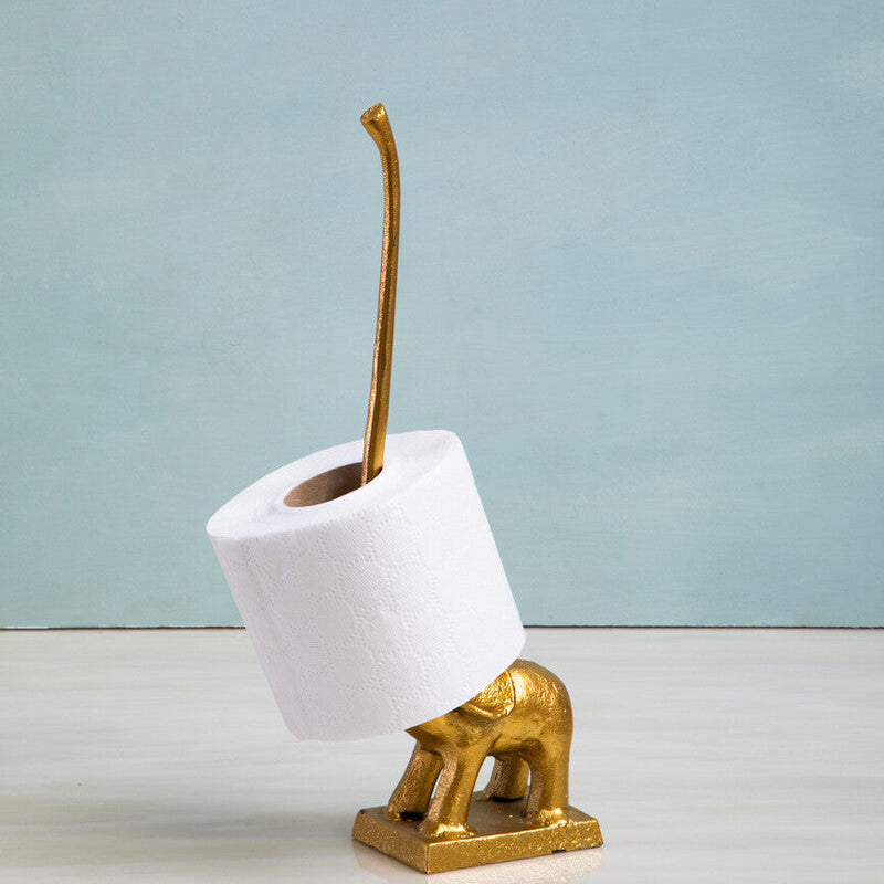 Fauna Gold Finish Elephant Toilet Roll Holder With Square Base