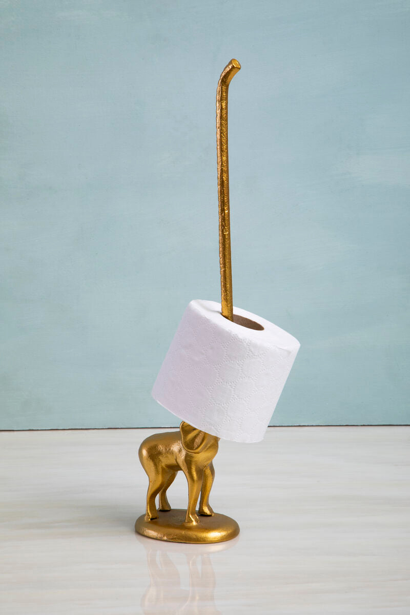 Fauna Gold Finish Elephant Toilet Roll Holder With Round Base