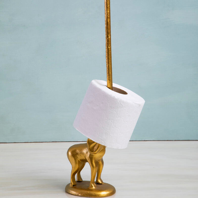 Fauna Gold Finish Elephant Toilet Roll Holder With Round Base