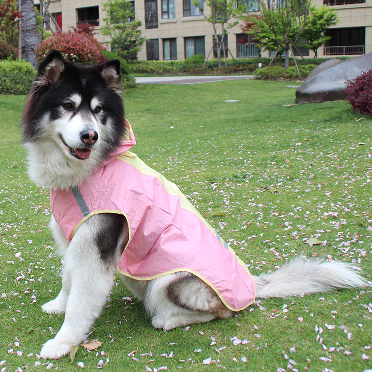 Big Dog Cloak Raincoat With Reflective Strips Husky Pug Pet Raincoat