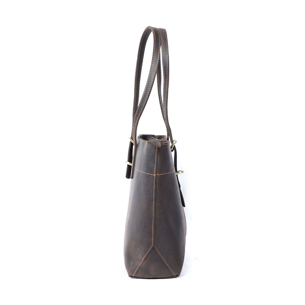 Simple First Layer Cowhide Tote Bag Retro Ladies Shoulder Bag